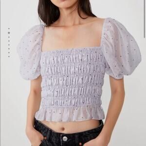 Zara Lilac Polka Dot Organza Top